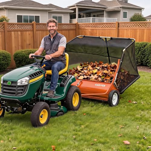 Garvee 52" Lawn Sweeper Tow Behind with 33.55 Cu. ft. Hopper - color: Orange, size: 52 Inch