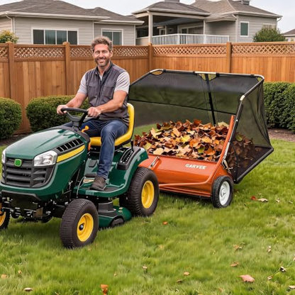 Garvee 52" Lawn Sweeper Tow Behind with 33.55 Cu. ft. Hopper - color: Orange, size: 52 Inch