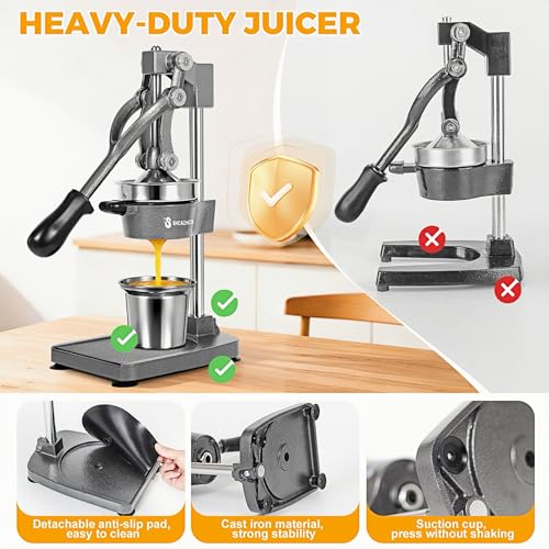 Cast Iron Manual Citrus Juicer Press, Heavy Duty Fruit Squeezer - color: Silver