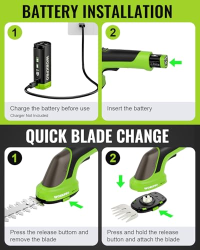 WORKPRO 2-in-1 3.6V Cordless Hedge Trimmer with 4.0Ah Removable Battery - size: Handheld Grass Shear