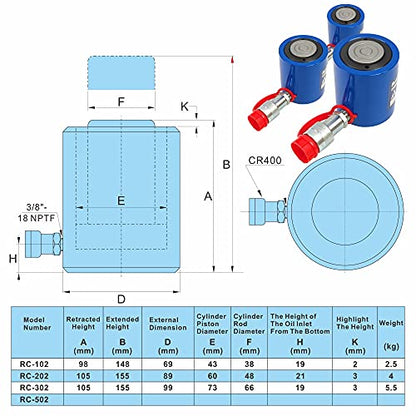 AMZCNC 30 Ton Single Acting Hydraulic Cylinder Ram, 2 Inch Stroke - size: 30T