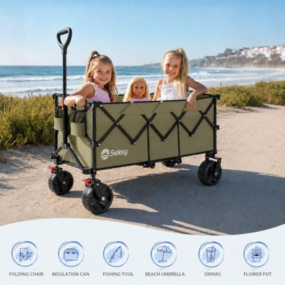 Sekey 300L Extended Collapsible Wagon, 660 lb Capacity, 48 in Long - color: Khaki