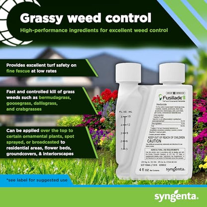 Syngenta Fusilade II Herbicide - Grass Weed Killer Spray for Selective Control in Turf & Landscapes, Safe on Ornamentals, Fast Acting Weed Control for Nurseries & Sports Fields - 4 oz
