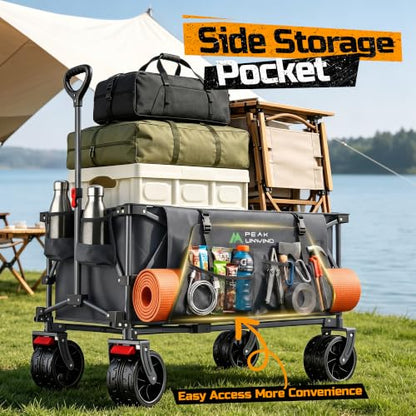 400L Folding Wagon Cart with Brakes & Removable Table, 500lbs Heavy Duty Collapsible Wagon, Big All-Terrain Wheels for Camping, Sports, Grocery, Outdoor - Gray - color: Gray-big