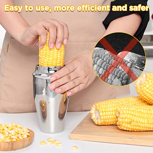 YYP Corn Cutter Peeler, Corn Cob Stripper with Cup [No Splatters or Mess], 304 Stainless Steel Corn on the Cob Remover Kitchen Tool, Corn Kernel Shucker Separator Slicer with Serrated Sharp Blade