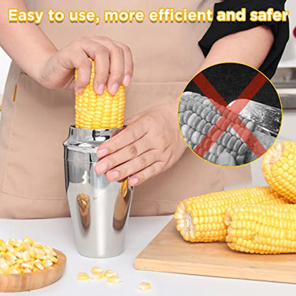 YYP Corn Cutter Peeler, Corn Cob Stripper with Cup [No Splatters or Mess], 304 Stainless Steel Corn on the Cob Remover Kitchen Tool, Corn Kernel Shucker Separator Slicer with Serrated Sharp Blade