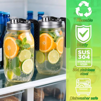Mason Jar Pour Spout Lid Stainless Steel with Handle, Regular Mouth Pour Spout Flip Cap Lids for Mason Jars, Anticracking Leak Proof Seal Cover Airtight for Drinking Salad Dressing Food Storing(4PCS) - style: Regular Mouth Stainless Steel Lid with Handle