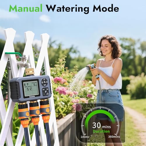 Insoma Water Timer with Brass Inlet, 3 Independent Zones Outdoor Hose Timer for Garden Faucet with Auto/Manual/Rain Delay Mode, IPX5 Waterproof, Sprinkler Irrigation Controller for Yard Lawn - size: 3-Zones-TT