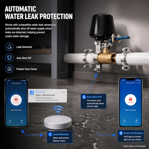 Smart Wifi Water Valve, Copper Handle Valve, Compatible with Alexa Google, No Hub Required