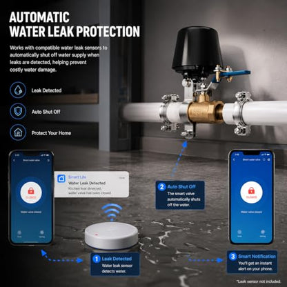 Smart Wifi Water Valve, Copper Handle Valve, Compatible with Alexa Google, No Hub Required
