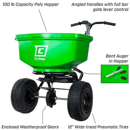 CHAPIN 89303C TurfPro 100 lb Lawn Spreader, Push, Seed and Fertilizer - style: 100lbs Residential