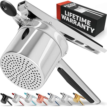 PriorityChef Large 15oz Potato Ricer, Heavy Duty Stainless Steel Potato Masher and Ricer Kitchen Tool, Press and Mash Kitchen Gadget For Perfect Mashed Potatoes - Everytime - color: Black