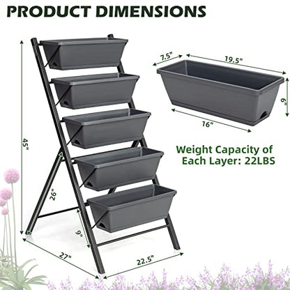 COSTWAY Vertical Raised Garden Bed, 5 Tier Planter Box with Drainage Holes