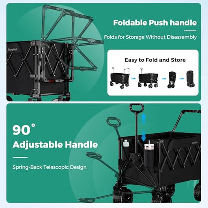 SUNNYFEEL 550LBS Push Pull Foldable Wagon with Tailgate & Big Wheels - color: Black