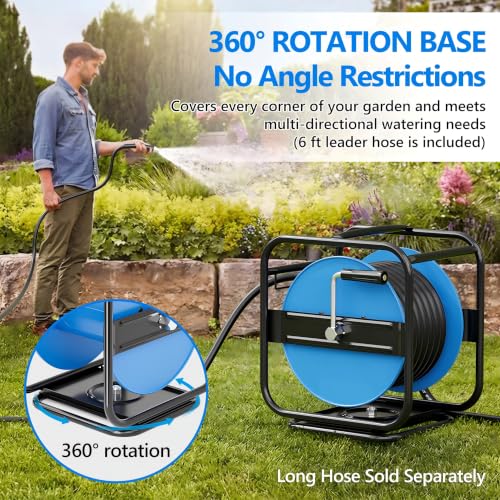 SPECILITE Metal Garden Hose Reel, 360° Rotation Frame, 75-100 FT, Blue