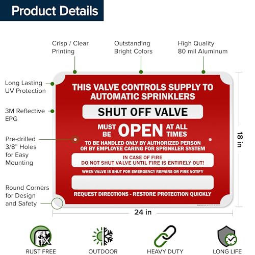 This Valve Controls Supply To Automatic Sprinklers Shut Off Valve Sign, 18x24 Inches, 3M EGP Reflective .080 Aluminum, Fade Resistant, Made in USA by My Sign Center - size: 18x24 Reflective Aluminum