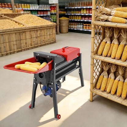 Electric Corn Threshing Machine, 110V Heavy Duty Automatic Corn Threshing Machine with Large Hopper & Portable Wheel Design, 2800r/Min