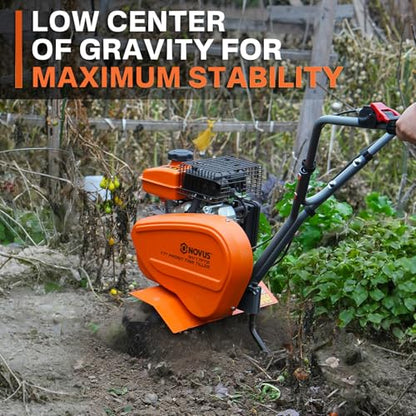 NOVUS 2-in-1 Gas Tiller for Gardening, 4-Cycle Front Tine Tiller Cultivator,9"-17" Tool-Free Tilling Width Adjustment, 24 Steel Tines, Never-Flat Wheels, 79CC Garden Tiller for Lawn, Soil Cultivation