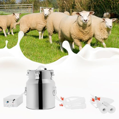 Milking Machine, 2.64 Gal Capacity 2-in-1 Pulsation Cow Milking Machines Adjustable Electric Cow Milker Portable Electric Goat Milk Machine w/Stainless Steel Milk Bucket for Family Farm (14L/ 3.7Gal) - size: 14L/ 3.7Gal