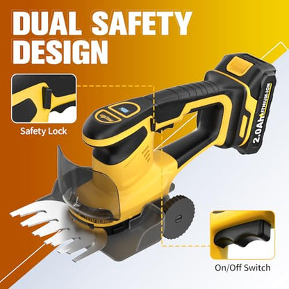 FULLYEA Hedge Trimmer Cordless, 2-in-1 Grass Shears with 2*2.0Ah Batteries