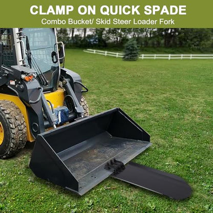 Clamp On Quick Spade with Integrated Chain Hook, Attachment for Skid Steer, Tractor Bucket & Pallet Fork, Perfect for Trenches Stump Removal