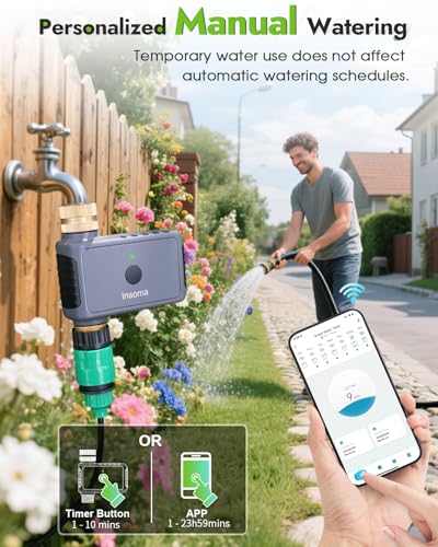 Insoma WiFi Hose Timer - Brass Inlet & Outlet, Voice/App Control Sprinkler Timers with Rain Delay/Manual/Auto Mode, Smart Water Timer for Garden/Lawn/Yard Work with Alexa & Google Home, Energy Saving - size: 1 Zone-WiFi-Brass Value