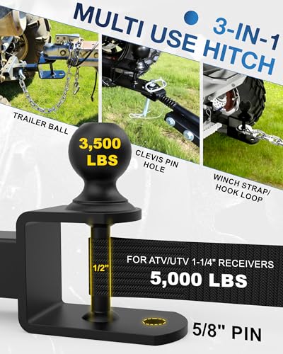 TOPICK 1-1/4" ATV/UTV Trailer Hitch，3-in-1 Hitch Towing Ball Mounts