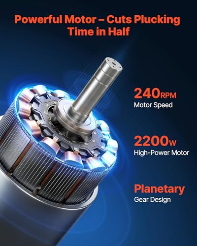 VEVOR Chicken Plucker Machine, 23.6 in Drum, 2200W & 240RPM Electric Chicken Plucking Machine with 119 Soft Fingers & Transport Wheels, Stainless Steel Feather Remover for Processing 2-4 Chicks Once - color: Silver