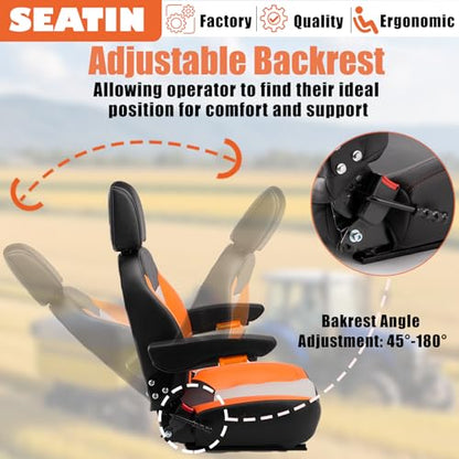 SEATIN Universal Tractor Seat, Comfortable Zero Turn Mower Seat (Black) - color: Black