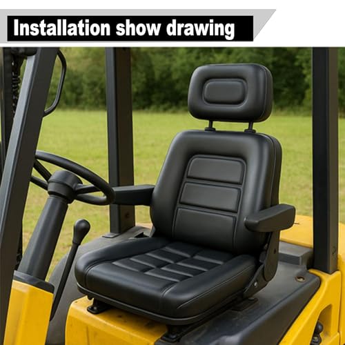 GXARTS Universal Forklift Excavator Tractor Seat with Adjustable Angle Back Micro Switch and Slide Compatible with Tractor Excavator Skid Loader Backhoe Dozer Telehandler Equipment Construction
