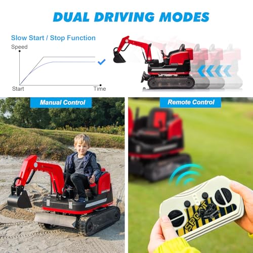 JOYLDIAS 360 Degree Rotating Ride On Excavator and Bulldozer - color: Red