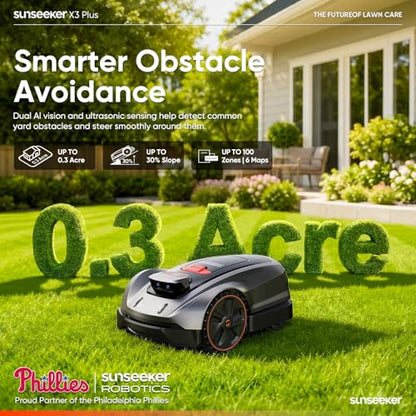 Sunseeker X3 Plus Robot Lawn Mower, RTK, Vision AI, 0.3 Acre, Wire-Free