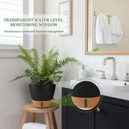 2 Pack 10 inch Plant Pots, Plastic Self Watering Planters - color: Black, size: 10 inches