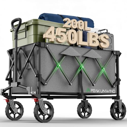 Wagons Carts Foldable,Collapsible Wagon with Wheels,450LBS Heavy Duty Beach Wagon Cart,Lightweight Portable Folding Utility Wagon Cart with Cup Holders for Camping, Garden, Sports, Grocery pcs (Gray) - color: Gray