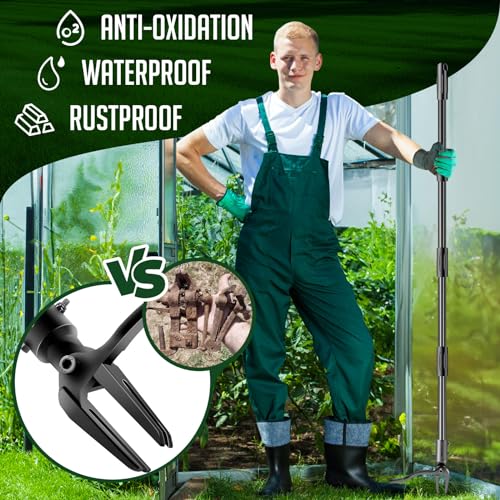 Weed-Puller-Tool-with-Long-Handle, 63" Adjustable Stand Up Weeding Tool with Heavy-Duty 4-Claw Weeder for Effortless Weeding Without Bending, Pulling, or Kneeling