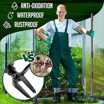Weed-Puller-Tool-with-Long-Handle, 63" Adjustable Stand Up Weeding Tool with Heavy-Duty 4-Claw Weeder for Effortless Weeding Without Bending, Pulling, or Kneeling