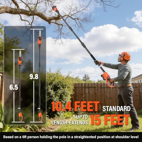 8 Inch 20V Cordless Pole Saw With 2×3.0Ah Battery & Charger - color: Black