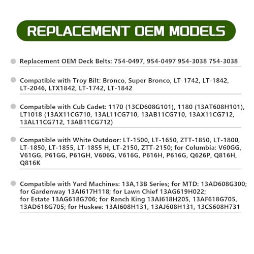 754-0497 954-0497 Mower Belt PTO Drive Belts Compatible with Cub Cadet Troy Bilt MTD for 954-3038 754-3038 42" Deck Lawn Mowers Parts Length 60.5'' - size: 60.5"L x 0.5"W