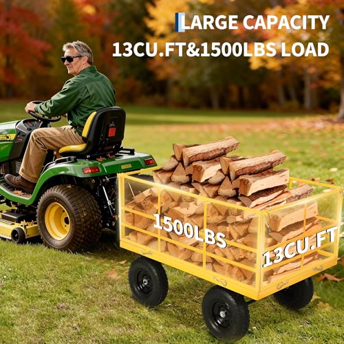 Patikuin Heavy Duty Steel Garden Cart, 1500 Lbs Capacity 3-in-1 Utility Wagon, 13" All-Terrain Wheels, Removable Side Panels, Towable Trailer for Lawn, Yard, Farm, Tools, Firewood, Yellow - color: Yellow