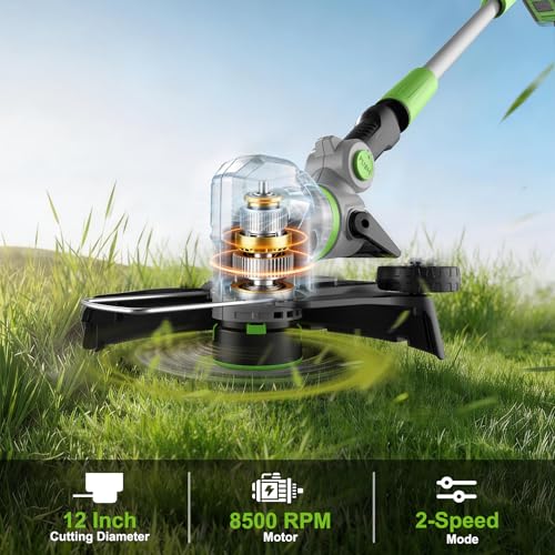 12" 21V Weed Wacker Cordless, 2 in 1 String Trimmer and Edger - color: Green