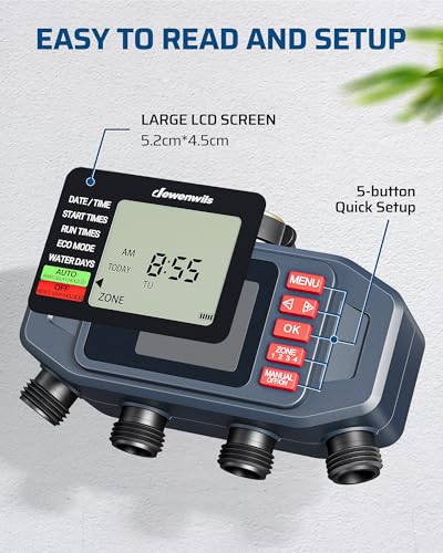 DEWENWILS Irrigation Timer 4 Zone, with Rain Delay/Manual/AUTO Irrigation - color: 4 Zone Pro
