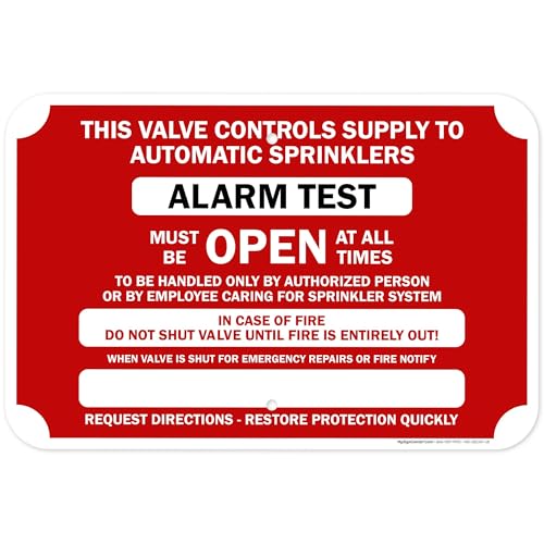This Valve Controls Supply To Automatic Sprinklers Alarm Test Sign, 12x18 Inches, Rust Free .063 Aluminum, Fade Resistant, Made in USA by My Sign Center - size: 12x18 Aluminum