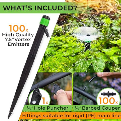 CARPATHEN 1/4" Drip Irrigation Emitters Vortex Sprinkler Parts, 100 pcs