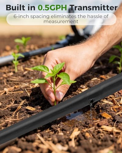 1/4" Drip Irrigation Tubing with 6" Emitter Spacing, (500 Ft Roll) Hydroponics Dripline with Built-in 0.5 GPH Dripper, Drip Line for Irrigation, Garden Beds and Greenhouses (Black) - size: 500FT