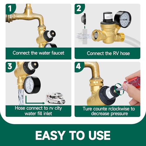 STMOUTUO RV Water Pressure Regulator Valve for Camper. Lead-Free Brass.