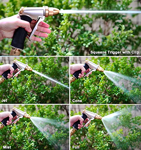 ESOW Garden Hose Nozzle, Heavy Duty Metal Brass Nozzle, 4 Spray Patterns - color: Black