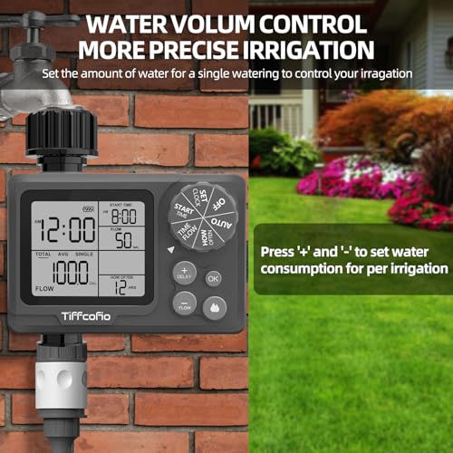 TiFFCOFiO Sprinkler Timer Outdoor, Digital Programmable for Garden Hose, Irrigrtion Timer with Rain Delay and Manual Mode (Water Volume Control, 1 Pack) - size: Water Volume Control, 1 Pack
