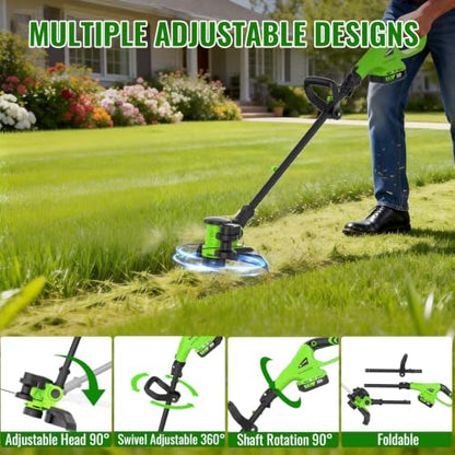 12" Cordless Weed Wacker String Trimmer with 2X 5.0ah Battery and Charger - color: Bright Green