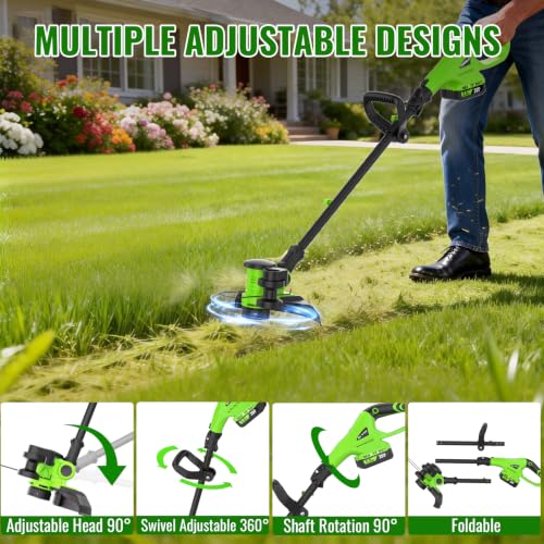 12" Cordless Weed Wacker String Trimmer with 2X 5.0ah Battery and Charger - color: Bright Green