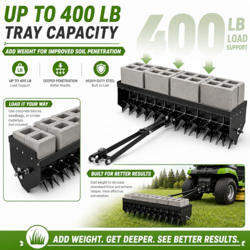 35-Inch Spike Lawn Aerator Tow Behind, 400 lb Tray and Universal Hitch